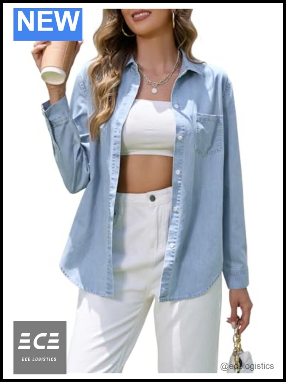 Women's Denim Button Down Shirt Long Sleeve
